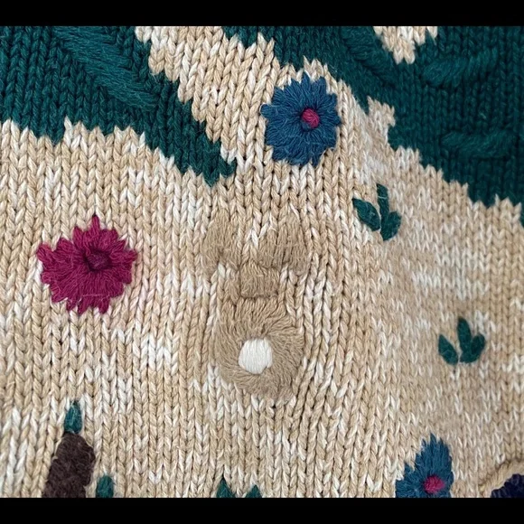 VTG 90’s Nature Scene Ducks Squirrels Embroidered Cardigan Sweater Women Medium - Picture 4 of 9